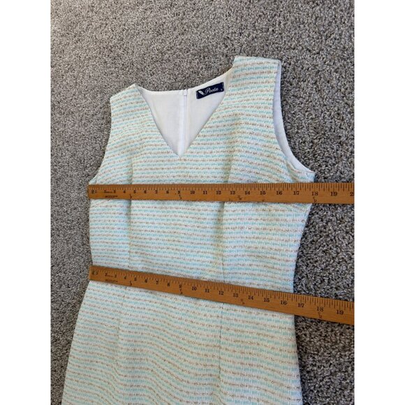 Poeta Womens Sz L White & Gold Sleeveless Tweed Sheath Dress With V-Neckline - Picture 9 of 10